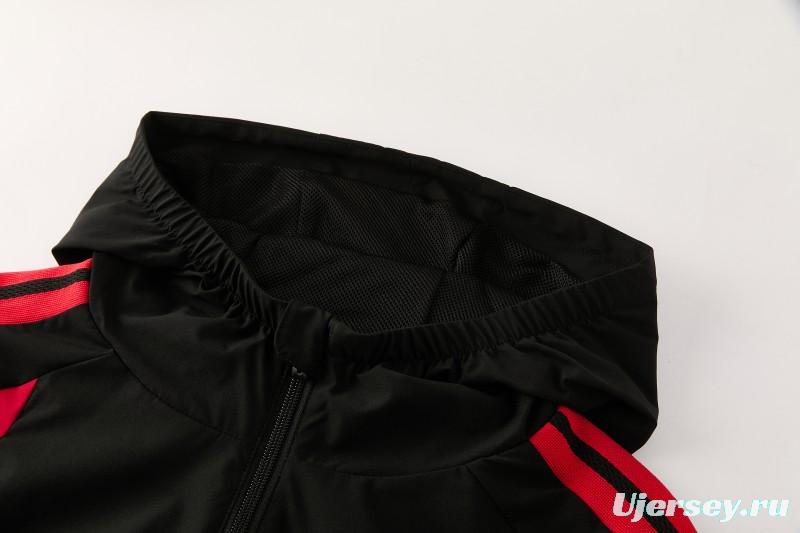 26/27 Belgium  Black Full Zipper Hooded Jacket Tracksuit + Long Pants