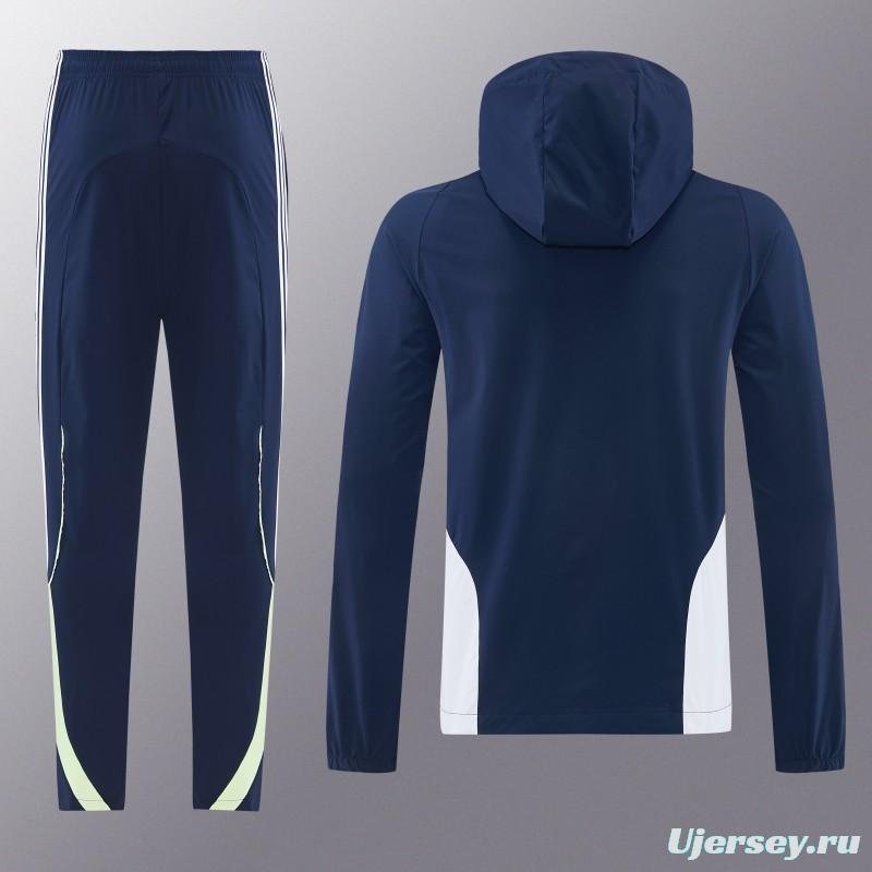 26/27 Real Madrid Navy Blue Full Zipper Hooded Windbreaker Tracksuit + Long Pants