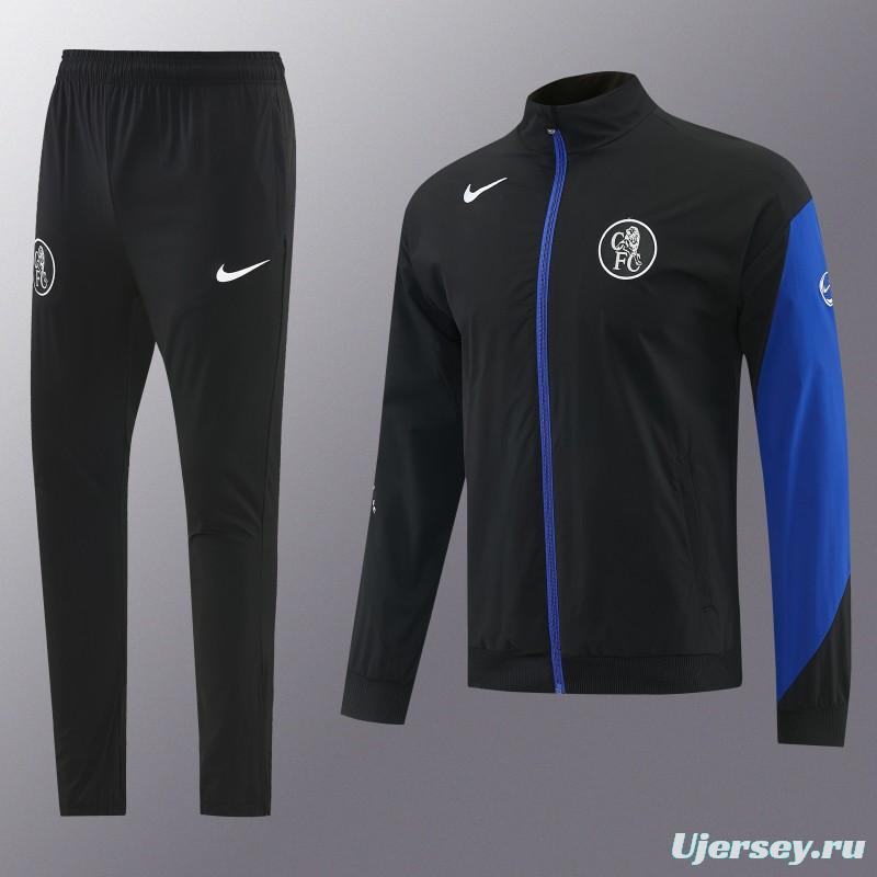 26/27 Chelsea Black Full Zipper Hooded Jacket Tracksuit + Long Pants