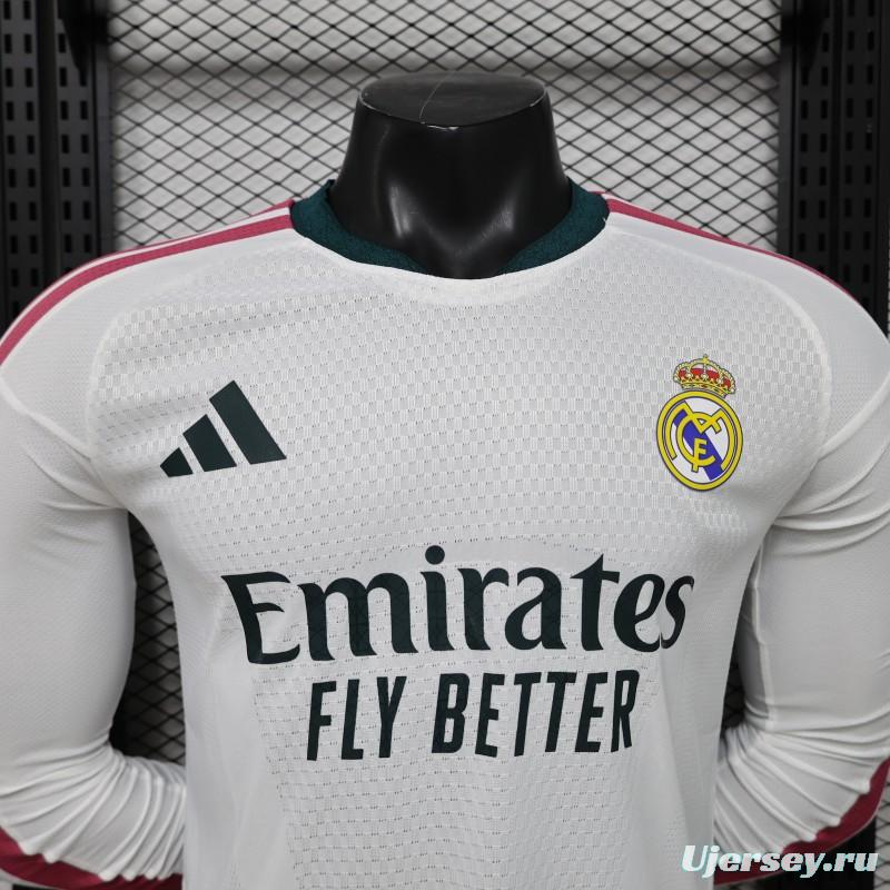 Player Version 26/27 Real Madrid White with Burgundy Stripe Long Sleeve Home Jersey