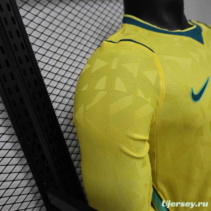 Player Version 2026 Brazil  Yellow with Geometric Pattern Home Long Sleeve Jersey