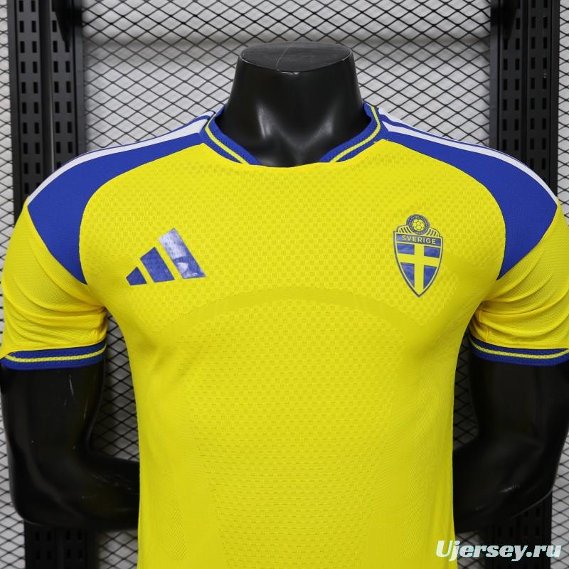 Player Version 2026 Sweden Yellow with Blue Panel Home Jersey