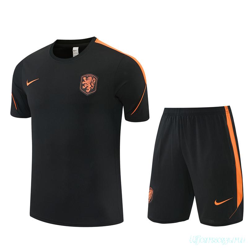 2026 Netherlands Black & Orange  Short Sleeve+Soccer Shorts