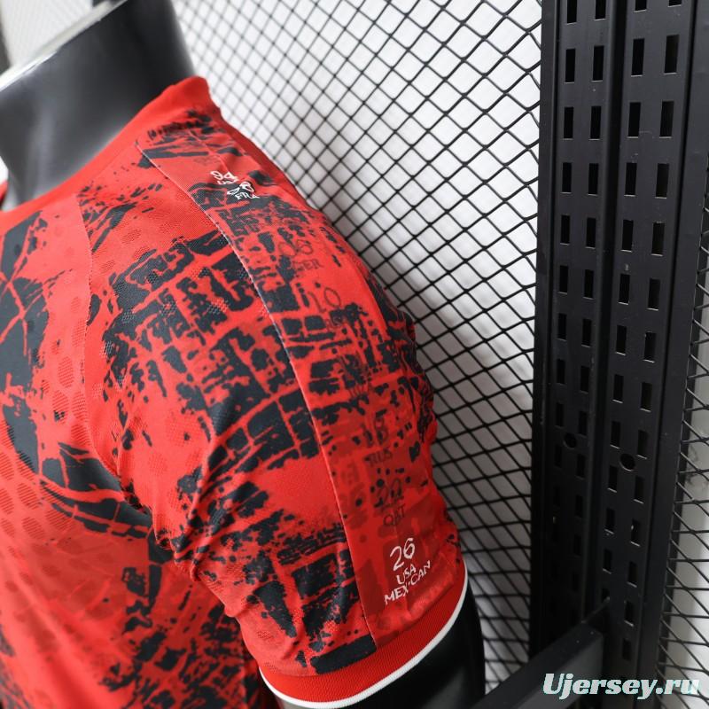 Player Version 2026 Canada National Team Red with Black Grunge Print Home Jersey