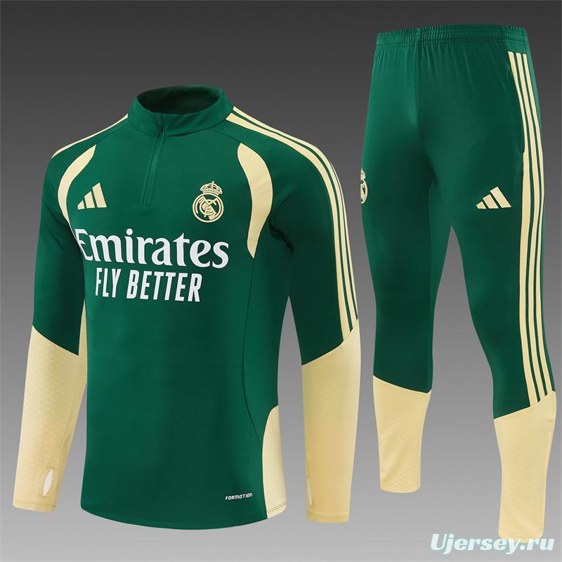 2026 Real Madrid Green & Cream  Half Zipper Jacket Tracksuit + Long Pants