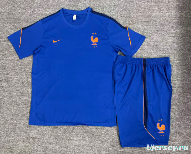 2026 Kids France Blue & Orange Short Sleeve+Soccer Shorts