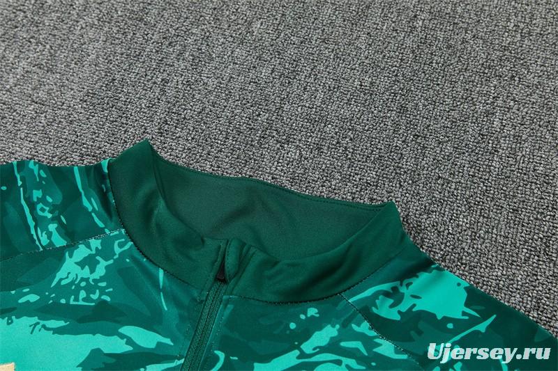 2026 Real Madrid Dark Green Camouflage  Half Zipper Jacket Tracksuit + Long Pants (Adidas)