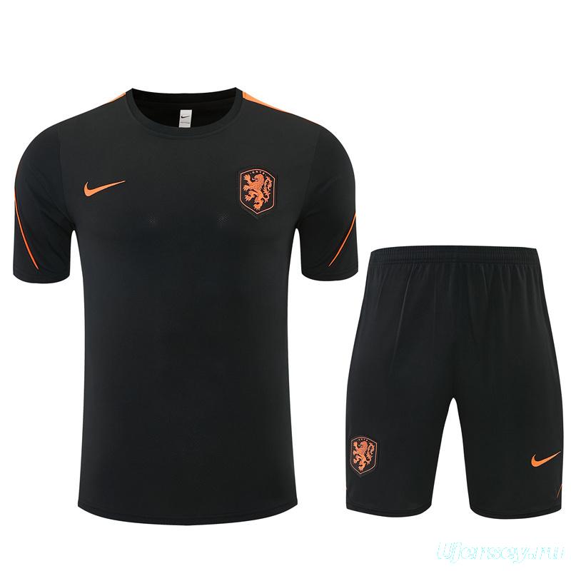 2026 Netherlands Black & Orange  Short Sleeve+Soccer Shorts