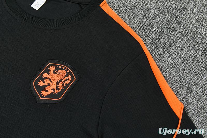 2026 Netherlands Black & Orange  Short Sleeve+Soccer Shorts