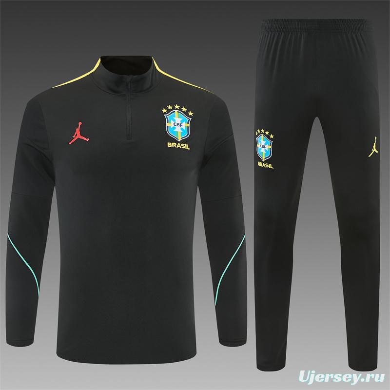 2026 Brazil Black & Yellow Half Zipper Jacket Tracksuit + Long Pants