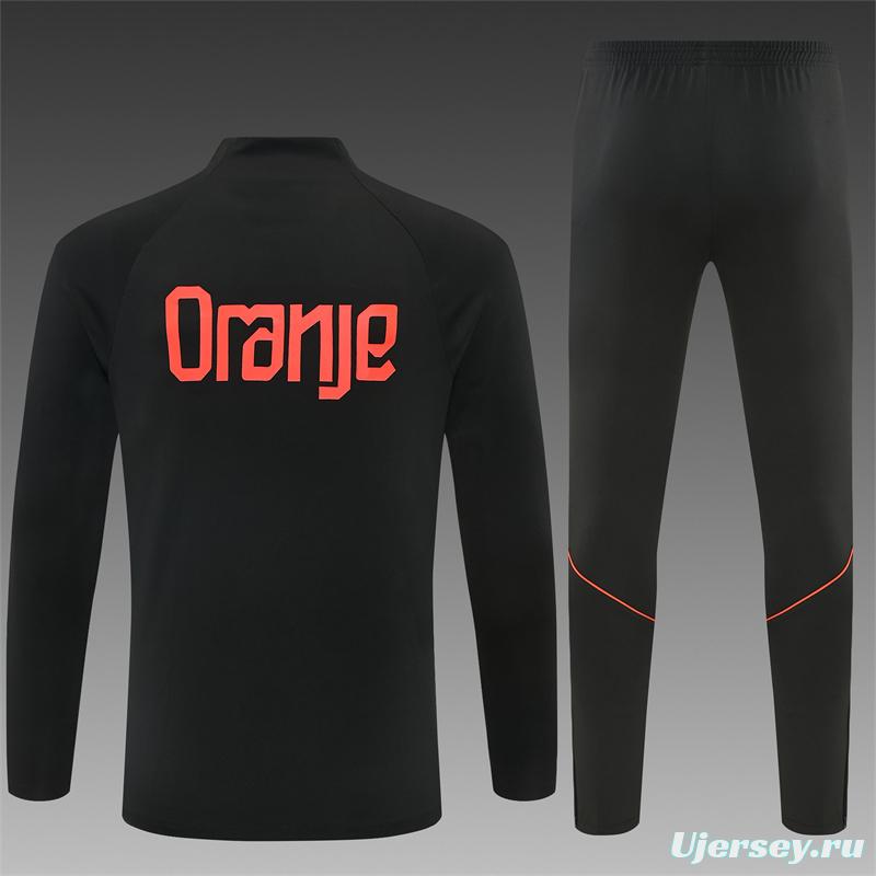 2026 Netherlands Black & Orange  Half Zipper Jacket Tracksuit + Long Pants