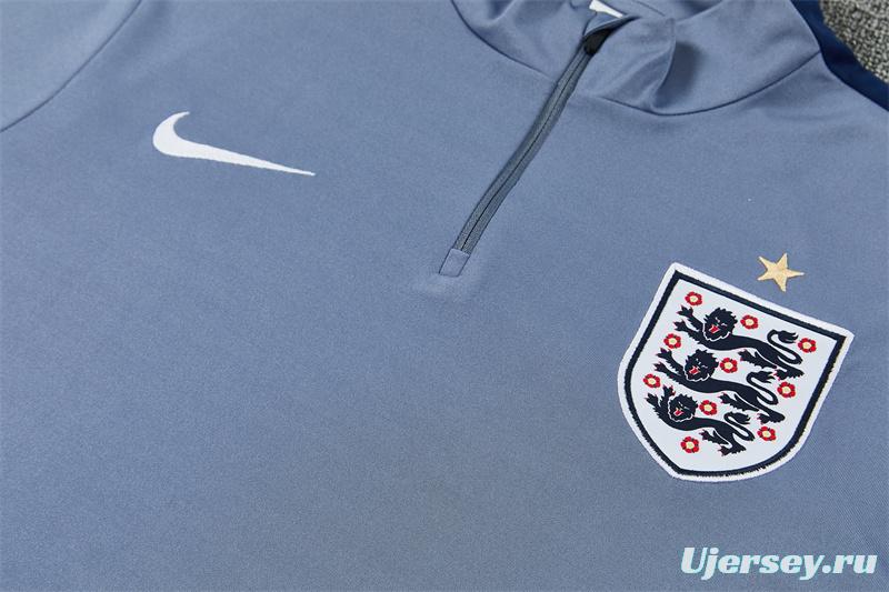 2026 England Grey Half Zipper Jacket Tracksuit + Navy  Blue Long Pants (Nike)