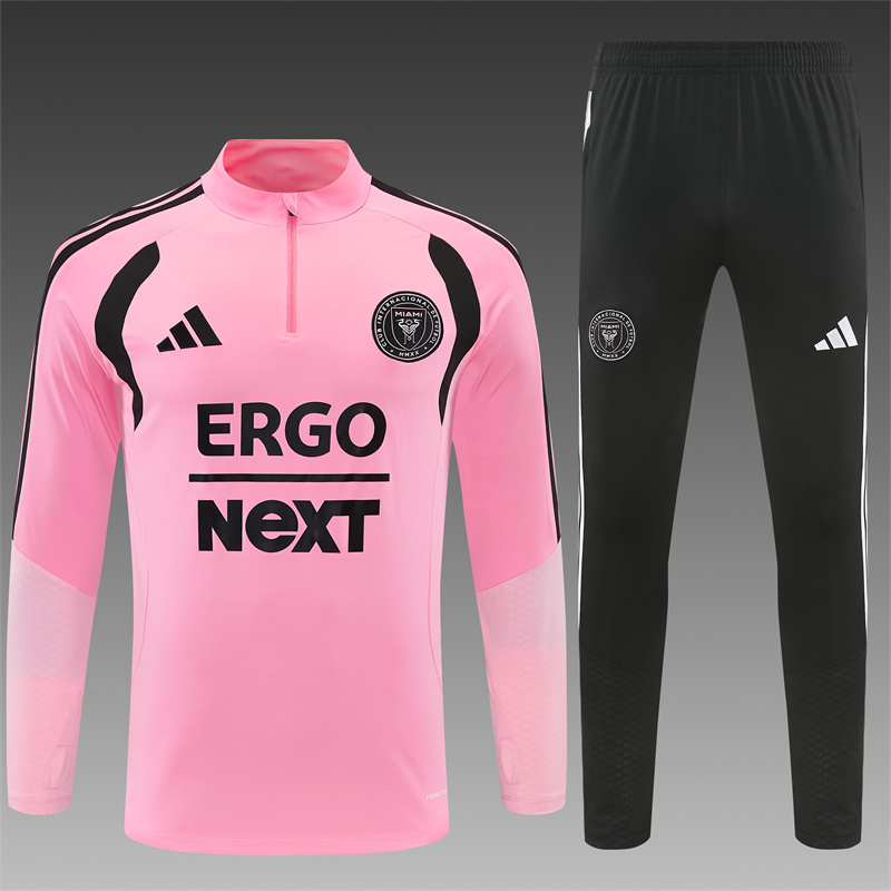 2026 Inter Miami CF Pink  Half Zipper Jacket Tracksuit + Black Long Pants