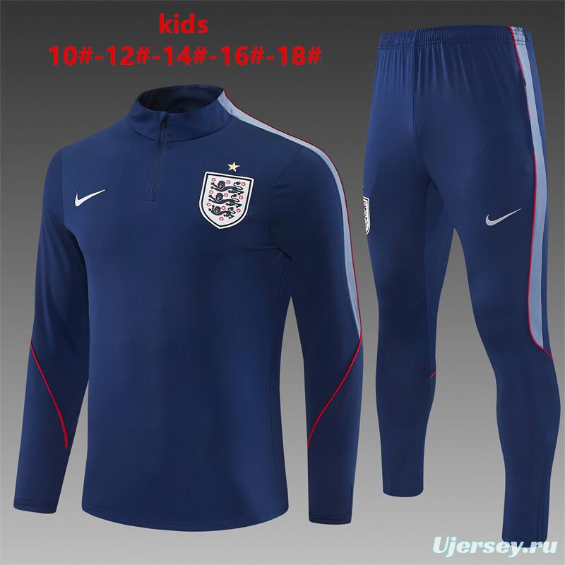2026 Kids England Navy Blue  Half Zipper Jacket Tracksuit + Long Pants (Nike)