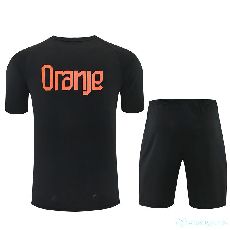 2026 Netherlands Black & Orange  Short Sleeve+Soccer Shorts
