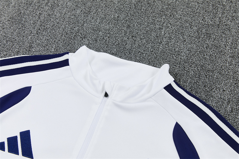 26/27 Kids Real Madrid Home White Half Zipper Jacket Tracksuit + Long Pants