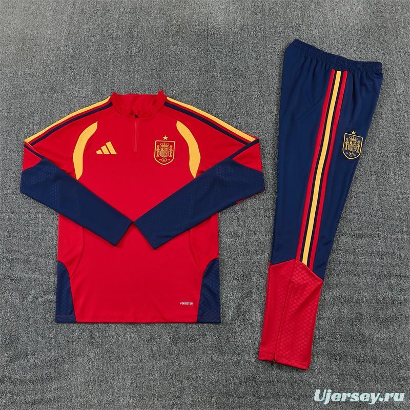26/27 Spain Home Red Half Zipper Jacket Tracksuit + Long Pants