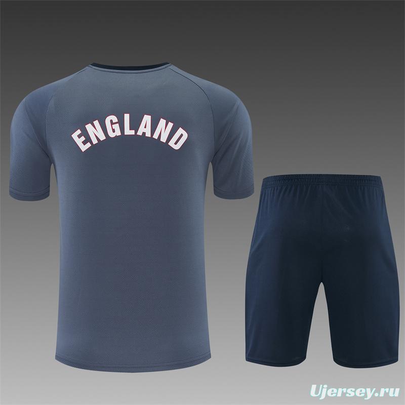 2026 England Grey Short Sleeve+ Navy Blue Soccer Shorts