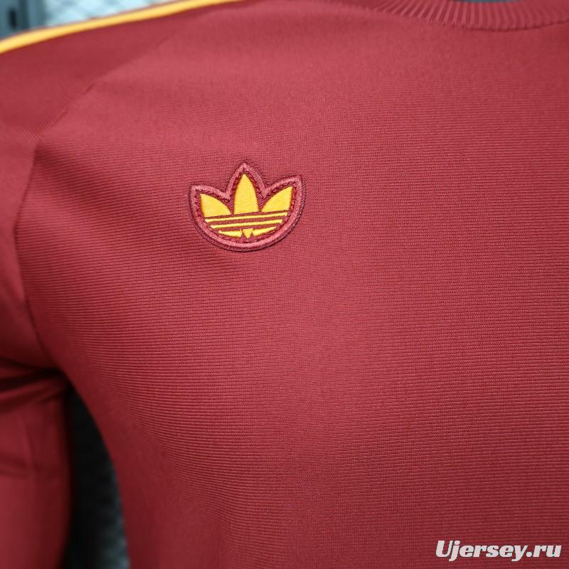 Player Version 2026 AS Roma Deep Red  84/85 Vintage Remake  Long Sleeve Home Jersey
