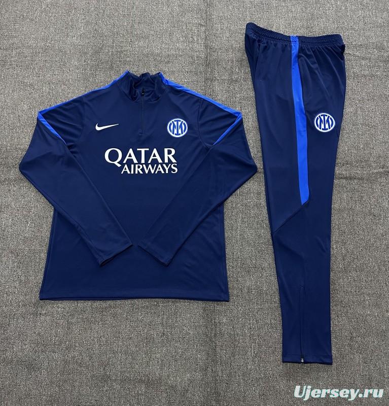 2026 Kids Inter Milan Dark Navy Blue Half Zipper Jacket Tracksuit + Long Pants