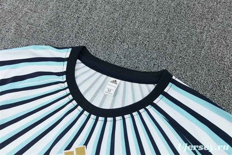 2026 Argentina White & Light Blue Radial Stripe Short Sleeve+Soccer Shorts