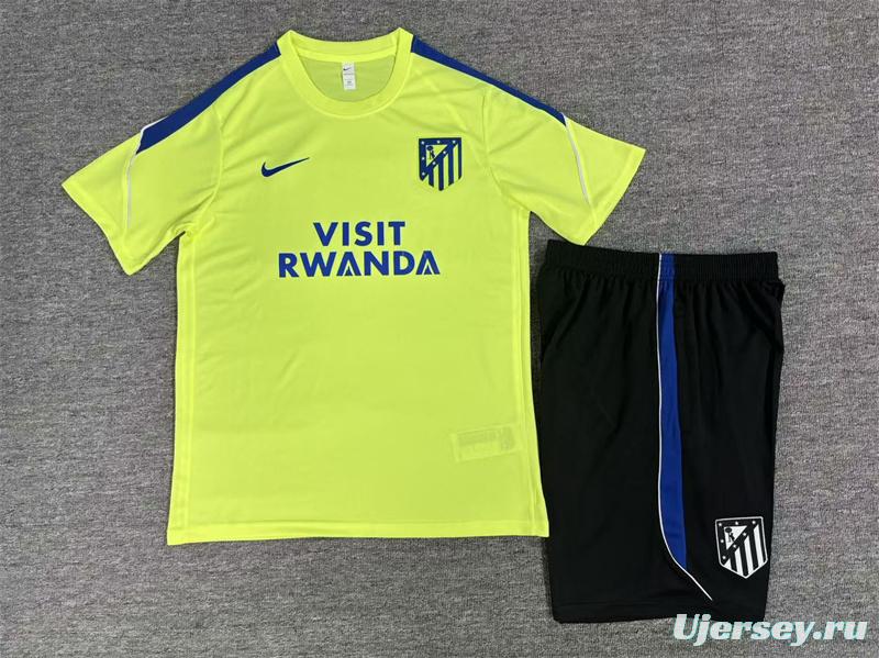 2026 Kids Atletico Madrid Fluorescent Green Short Sleeve+Soccer Shorts
