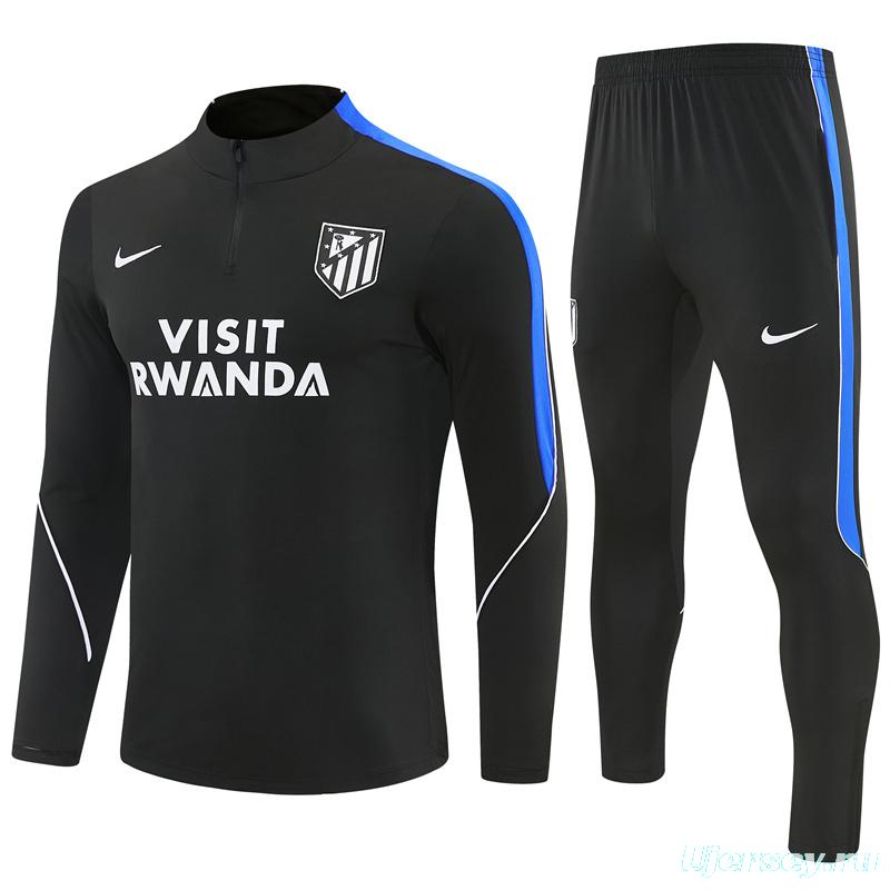 2026 Atletico Madrid Black Half Zipper Jacket Tracksuit + Long Pants