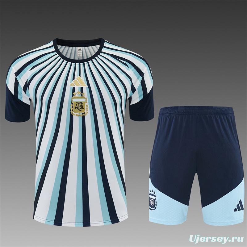2026 Argentina White & Light Blue Radial Stripe Short Sleeve+Soccer Shorts