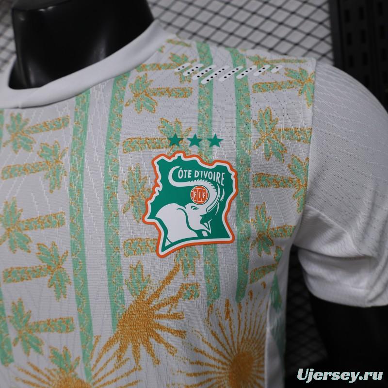 Player Version 2026 Ivory Coast Away White with Tropical Sunflower  Print Jersey
