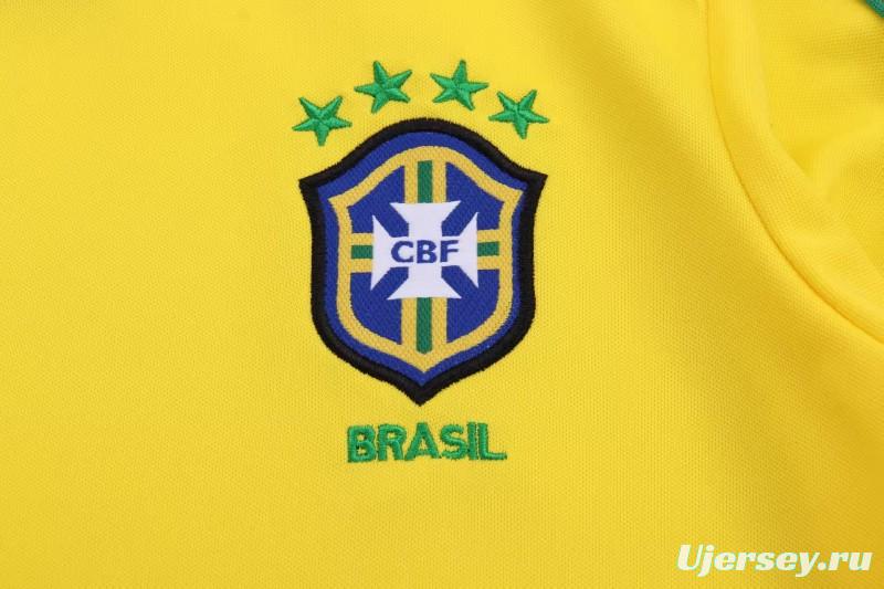 Retro Kids 1998 Brazil Home Long Sleeve Jersey