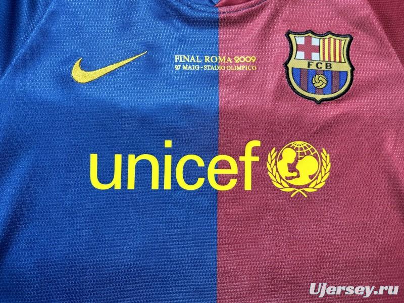 Retro Kids 08/09 Barcelona Home Champions Long Sleeve Jersey