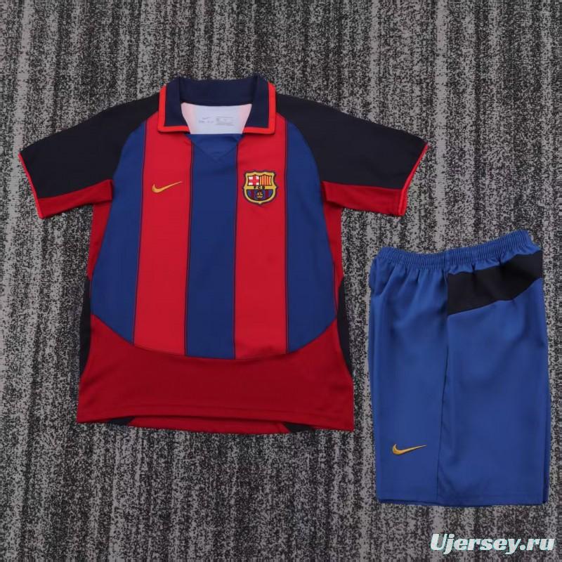 Retro Kids 03/04 Barcelona Red Blue Home Jersey