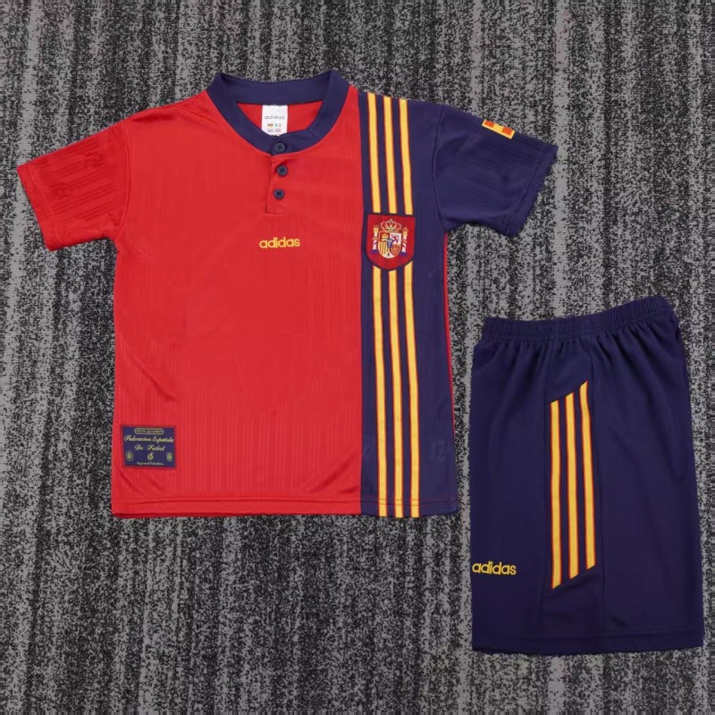 Retro 1996 Kids Spain Red & Navy Diagonal Split Home Jersey