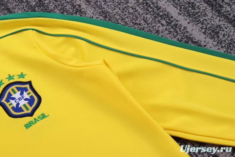 Retro Kids 1998 Brazil Home Long Sleeve Jersey