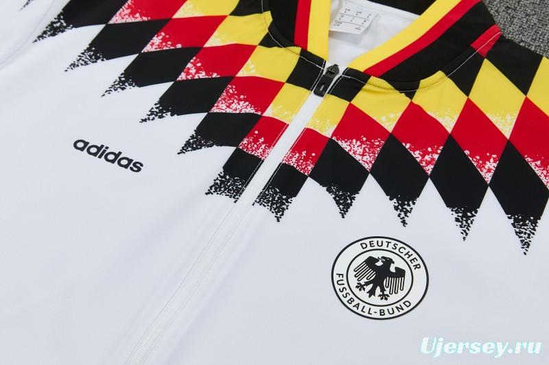2026 Germany  White  Full Zipper Jacket Tracksuit + Black Long Pants
