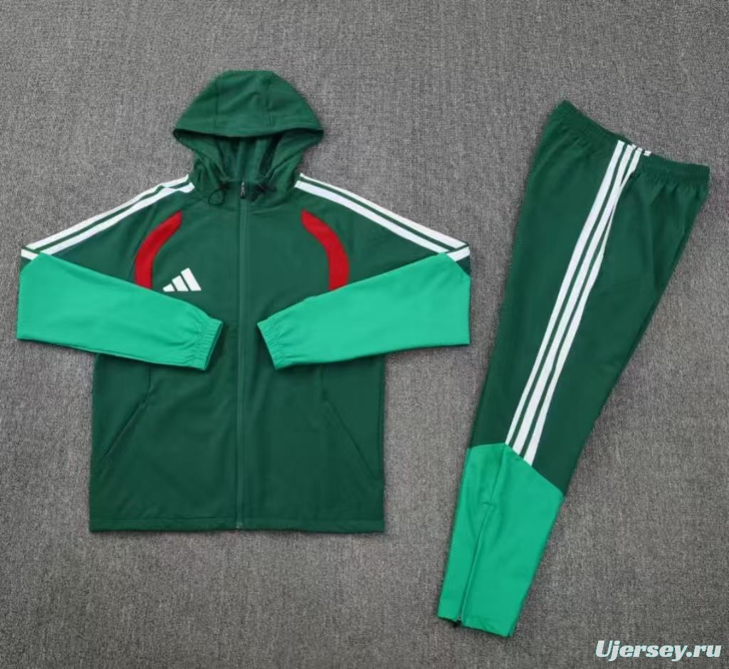 26/27 Adidas Navy Green &Light Green Full Zipper Hooded Windbreaker  Jacket Tracksuit + Long Pants