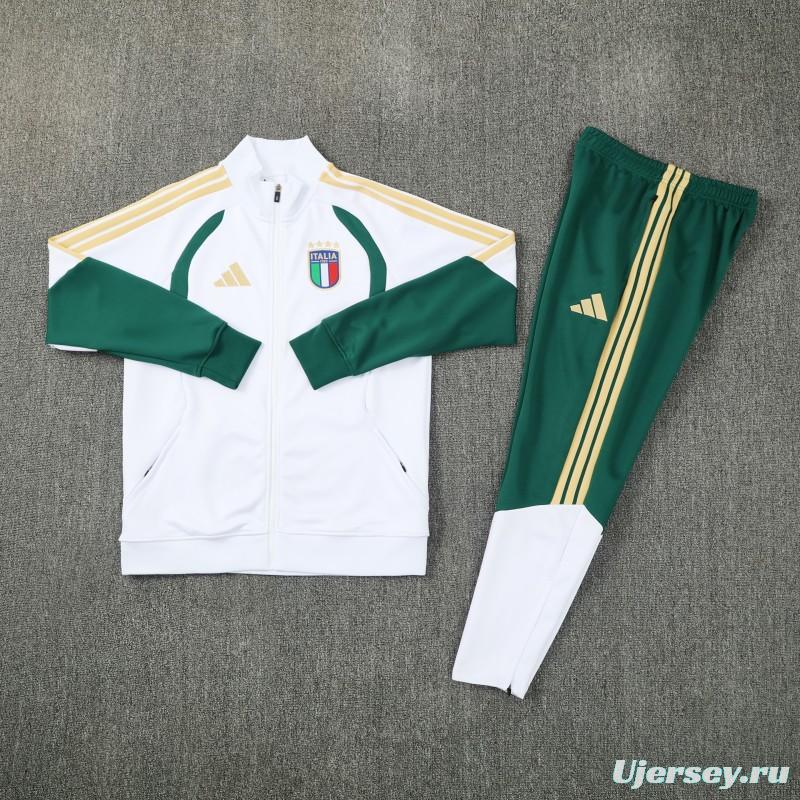 26/27 Italy White & Green Full Zipper Jacket Tracksuit + Long Pants