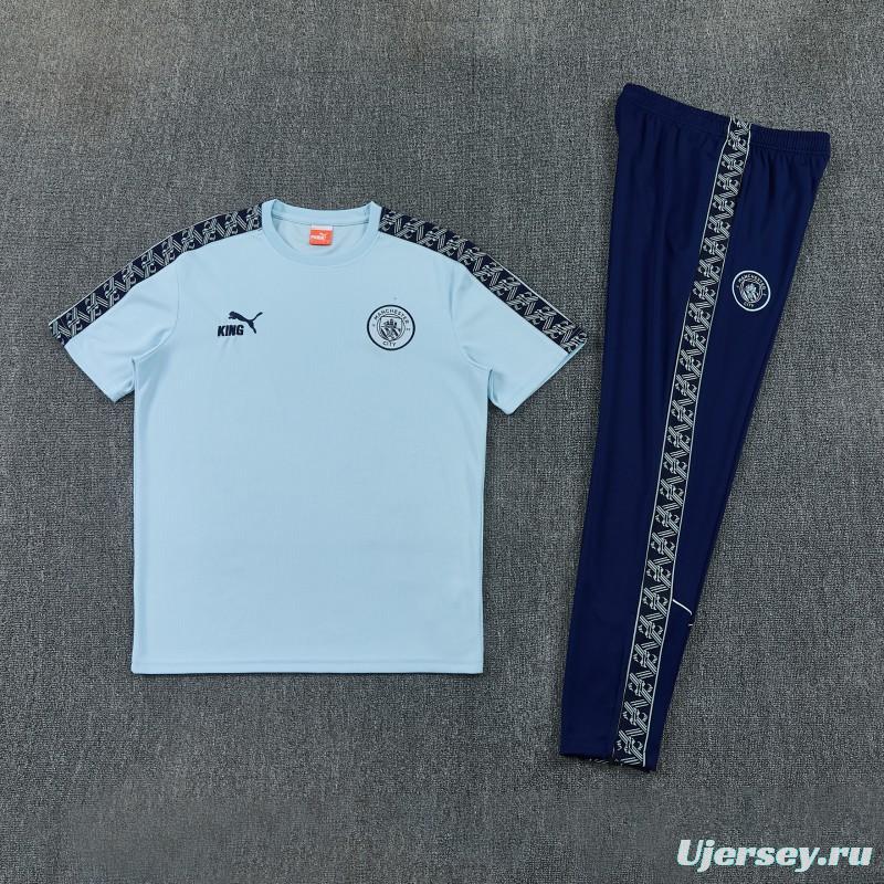 26/27 Manchester City Sky Blue Short Sleeve Tracksuit  + Long Pants (Puma King / Home)