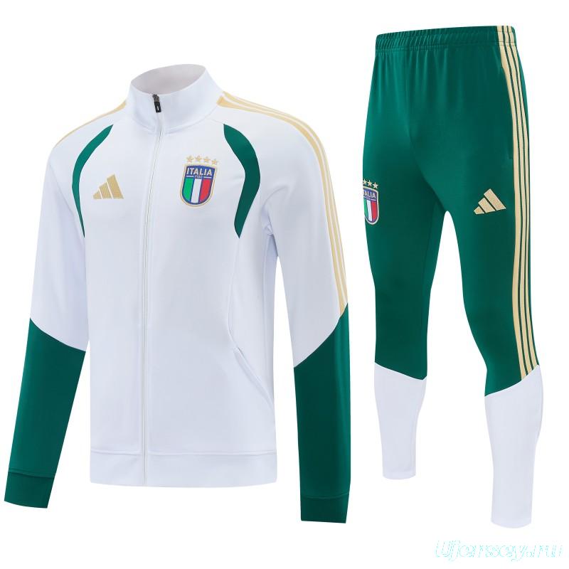 26/27 Italy White & Green Full Zipper Jacket Tracksuit + Long Pants