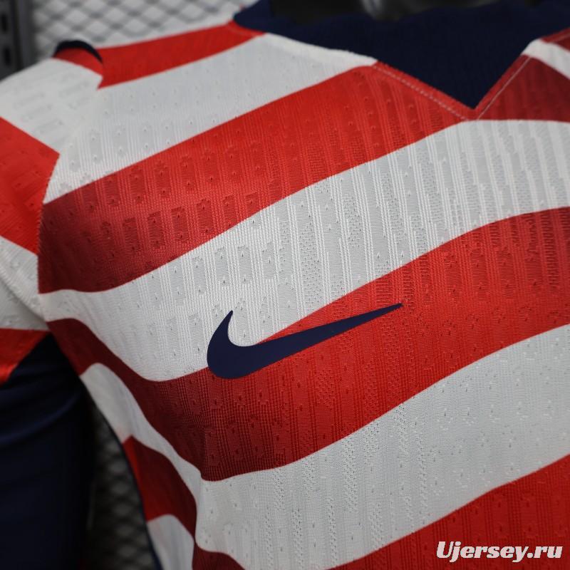 Player Version 2026 USA White & Red with Wave Stripe Long Sleeve Home Jersey