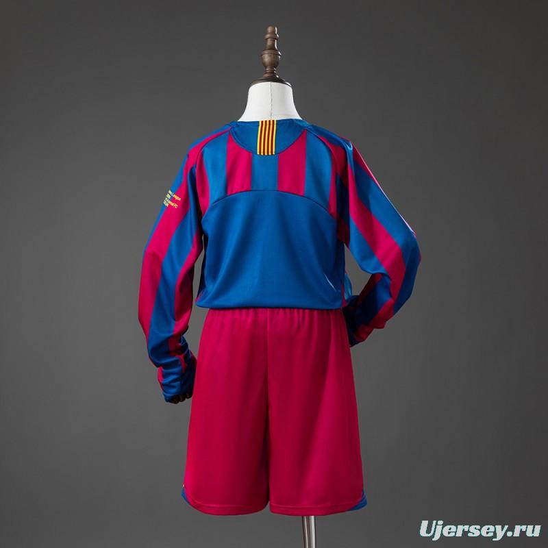 05/06 Kids Barcelona Home (UEFA Champions League) Retro Long Sleeve Kit Jersey SIZE 16-28