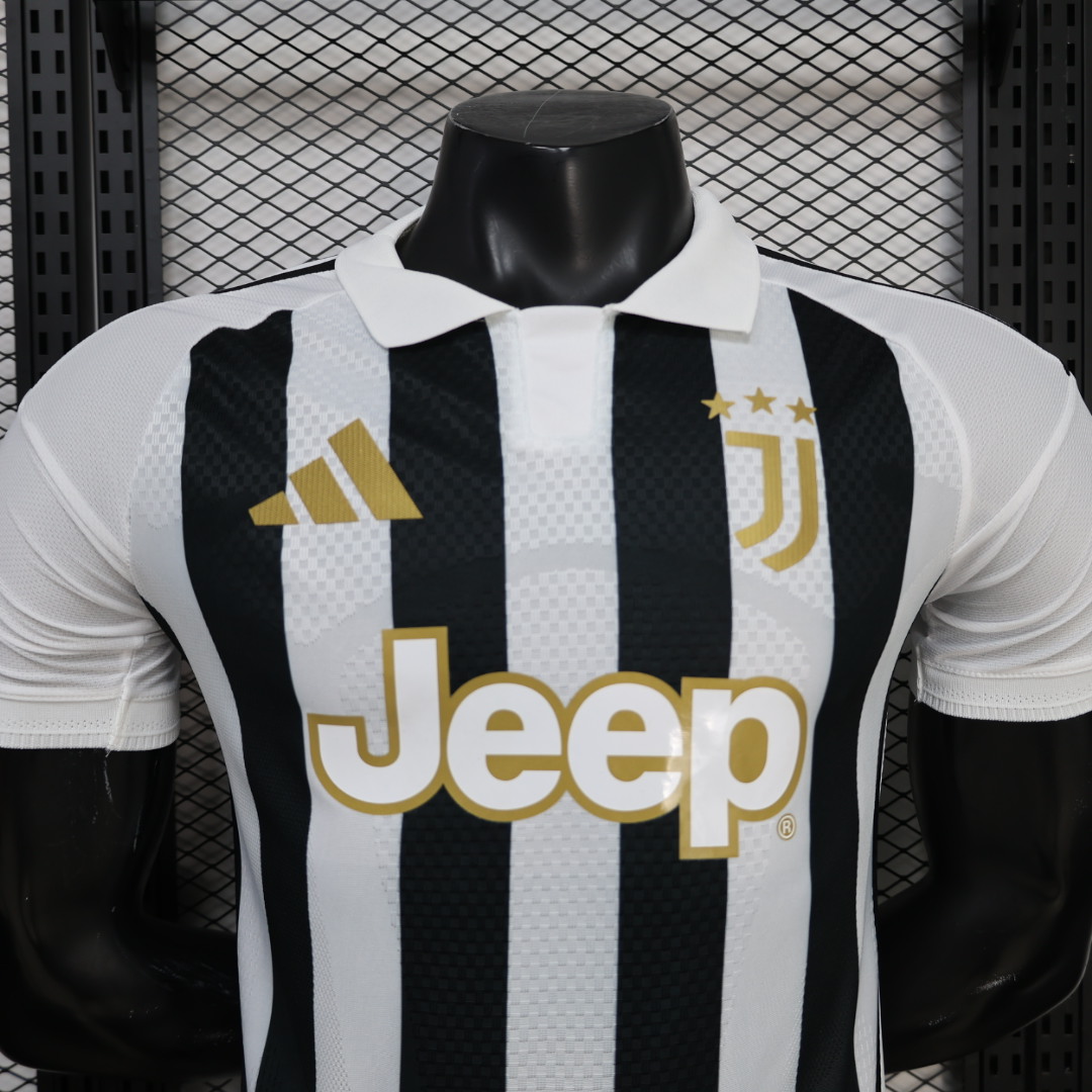 Player Version 26/27 Juventus Black & White Stripe Gold Detail Home Jersey