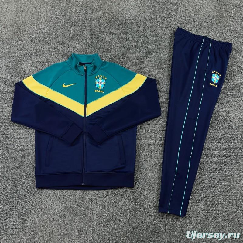 26/27 Brazil Teal&Navy Blue Full Zipper Jacket Tracksuit + Long Pants