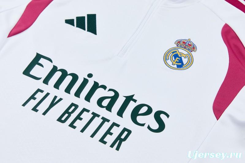 26/27 Real Madrid White & Dark Green Half Zipper Jacket Tracksuit + Long Pants