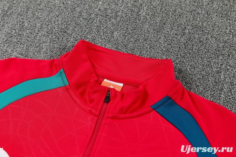 26/27 Portugal Red&Teal Half Zipper Jacket Tracksuit + Long Pants