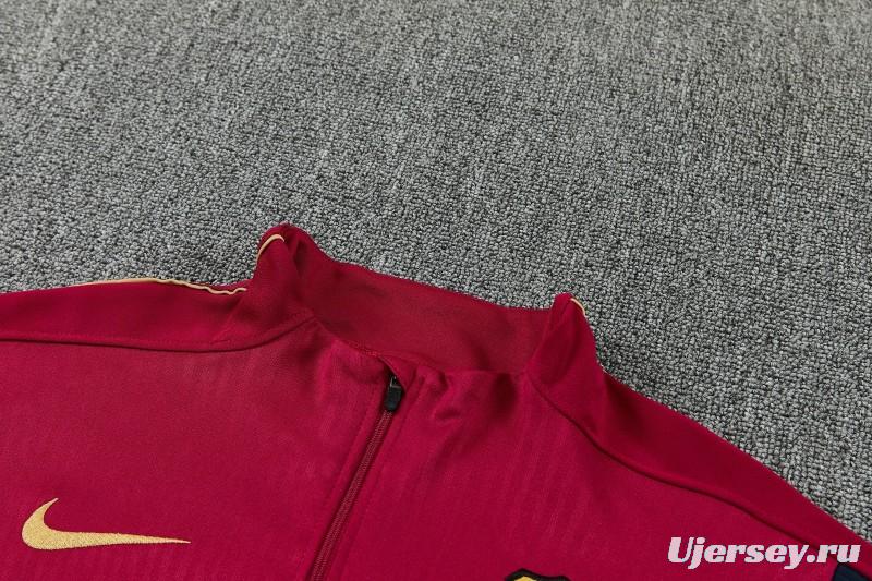 26/27 Barcelona Red & Black Half Zipper Jacket Tracksuit + Long Pants