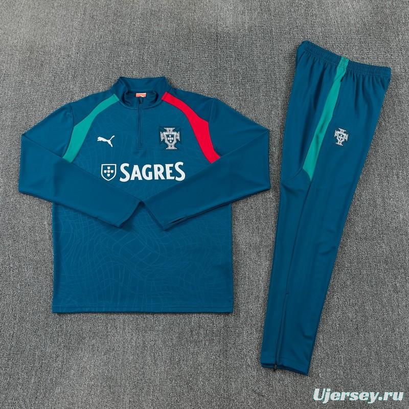 26/27 Portugal Teal Half Zipper Jacket Tracksuit + Long Pants