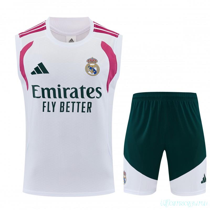 26/27 Real Madrid White & Dark Green Sleeveless Training Vest +Shorts Set