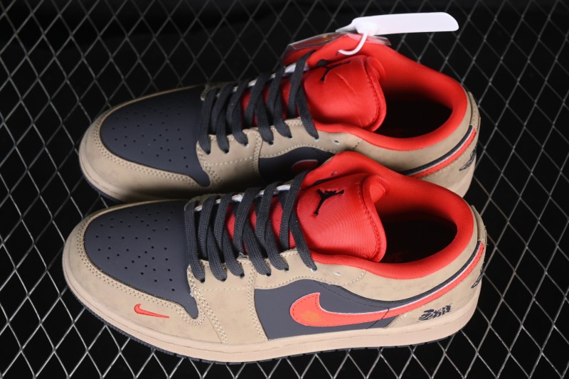 Nike Air Jordan 1 Low Chinese New Year Year of the Horse Edition Retro Basketball Shoes with Premium Mocha and Red Accents - QD1988-010