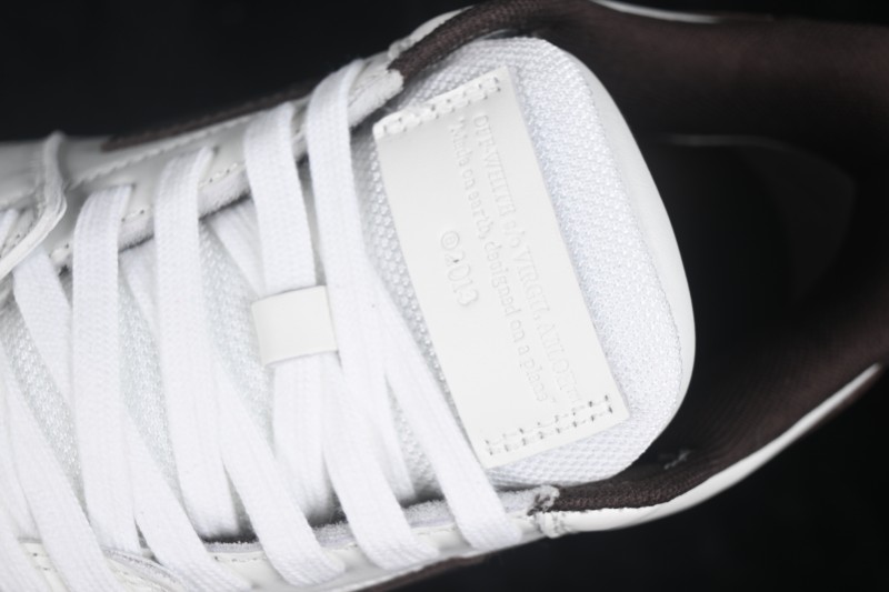 Off-White Out of Office Low-Top Fashion Skate Shoes in White and Brown - WME5